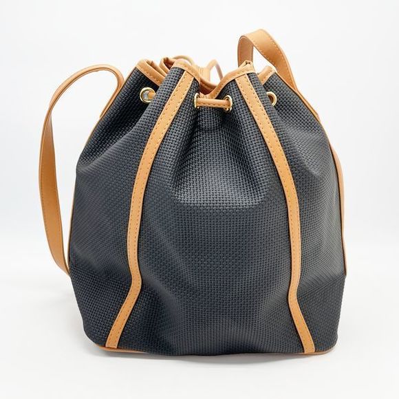 Yves Saint Laurent Logo Plate Drawstring Shoulder Bag Brown Black - Picture 2 of 10